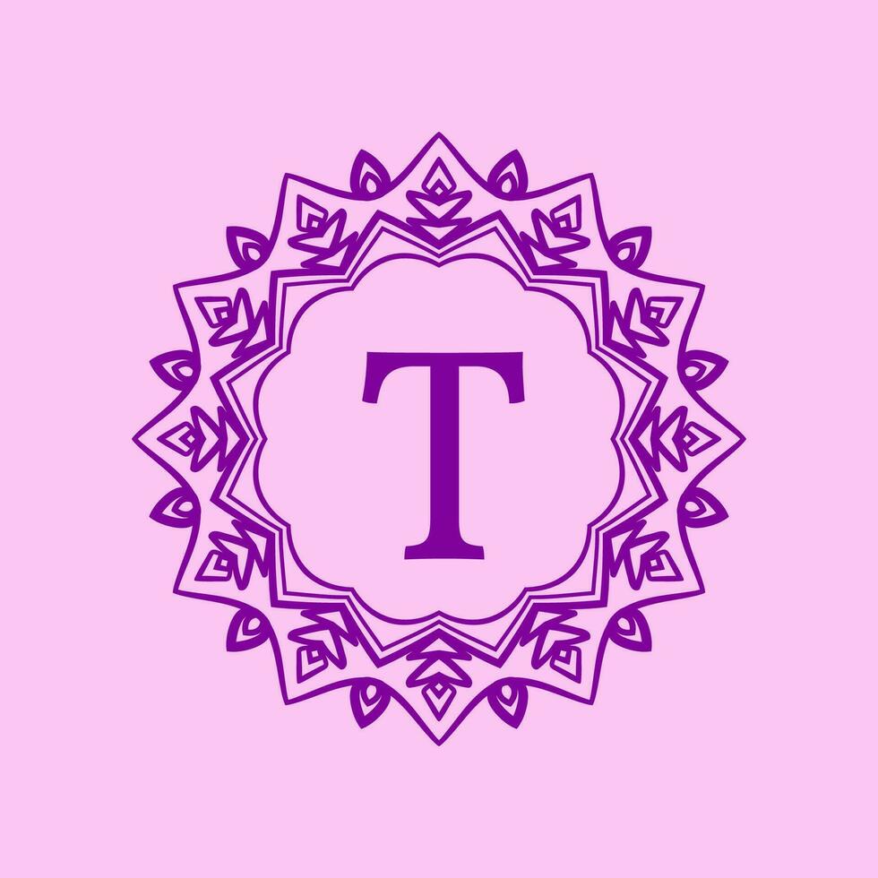 letter T mandala elegant circular border initial vector logo design