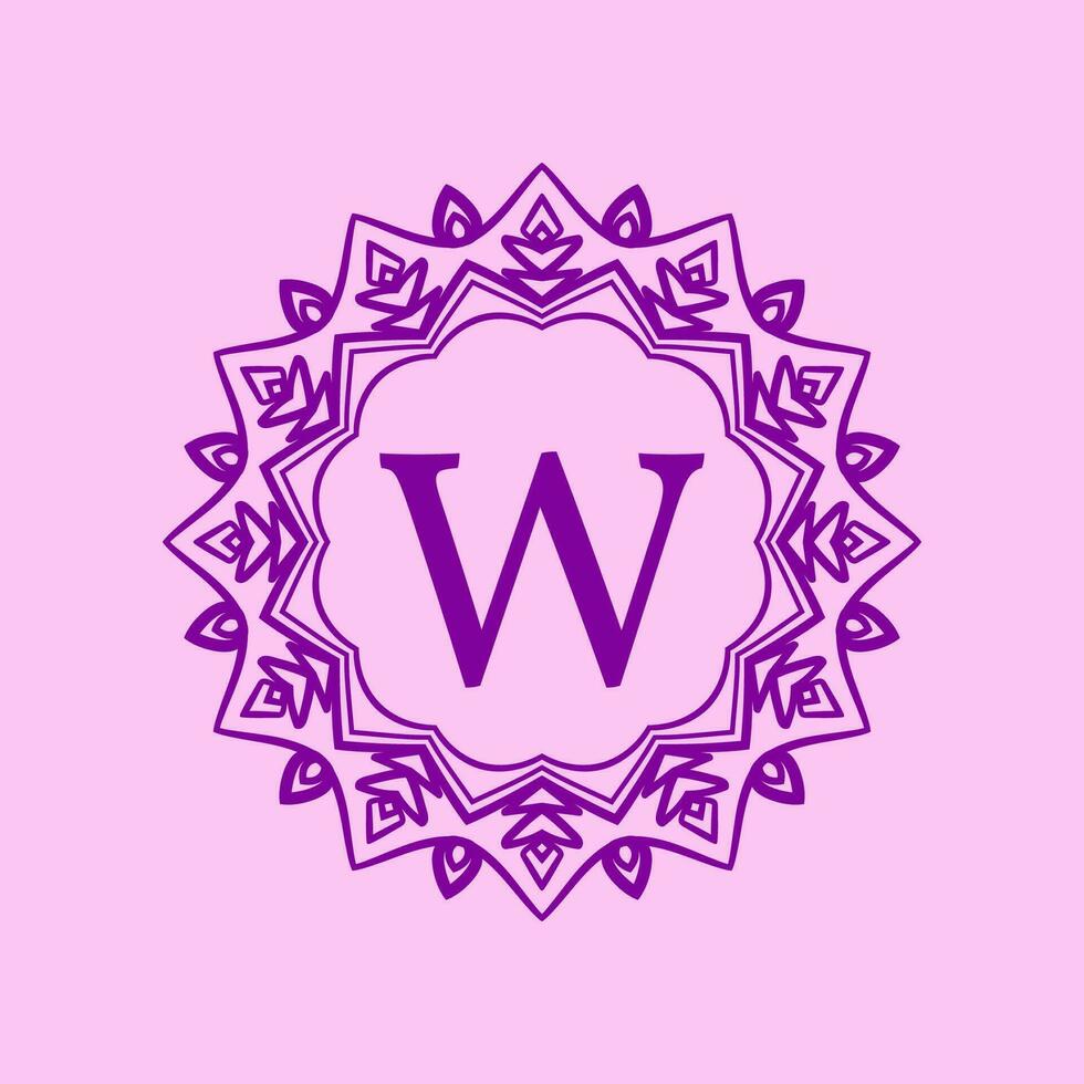 letter W mandala elegant circular border initial vector logo design