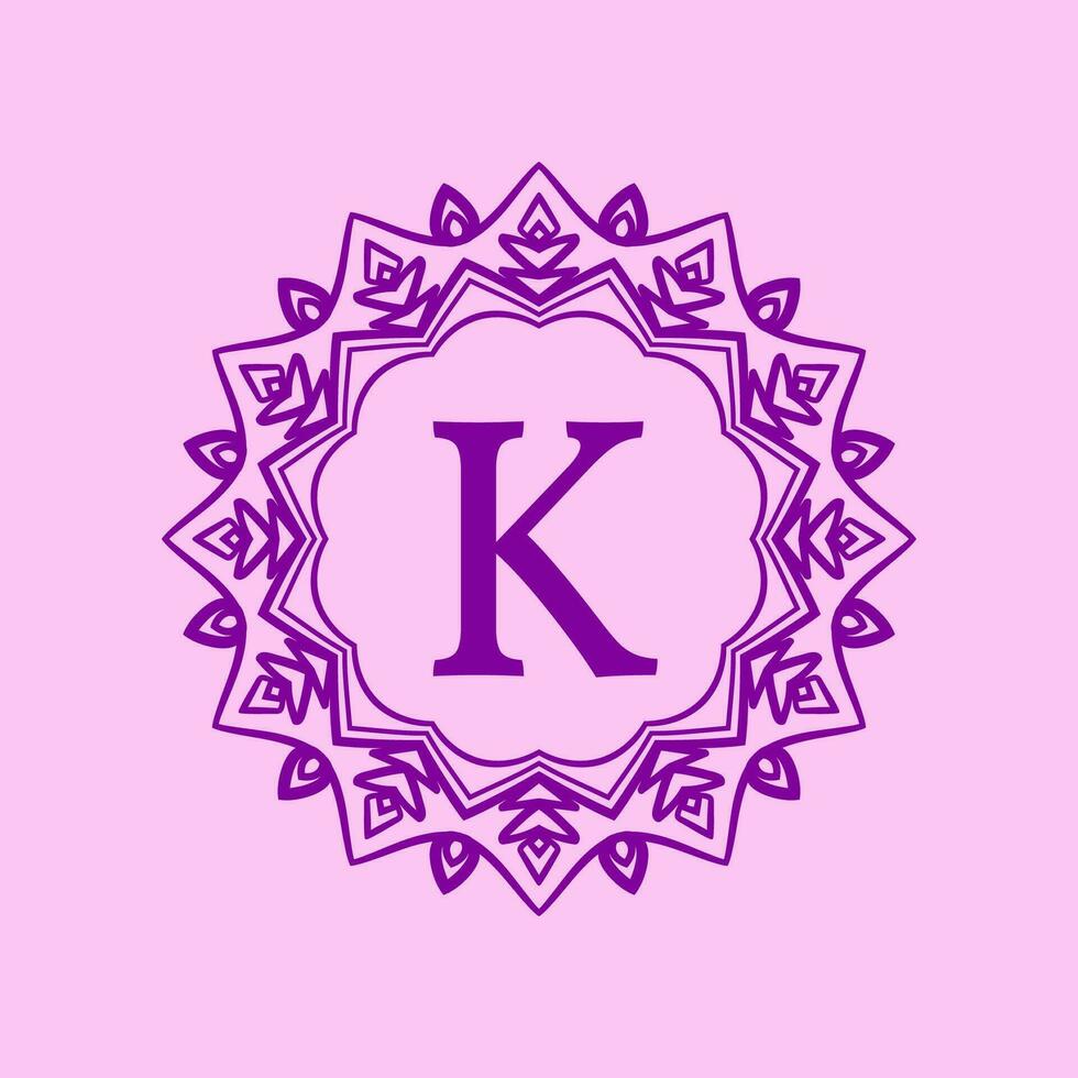 letter K mandala elegant circular border initial vector logo design