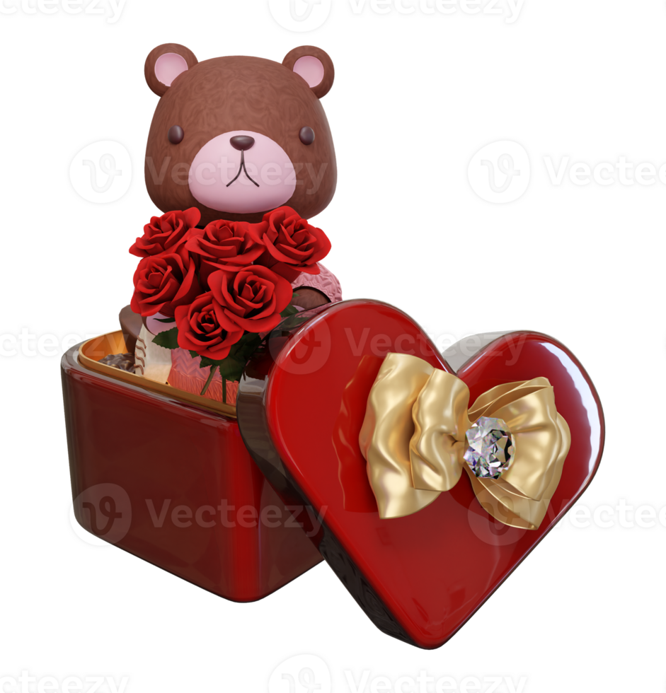 3D rendering illustration of little bear wearing pink clothes on transparent background, suitable for Valentine's Day, wedding, birthday etc. png