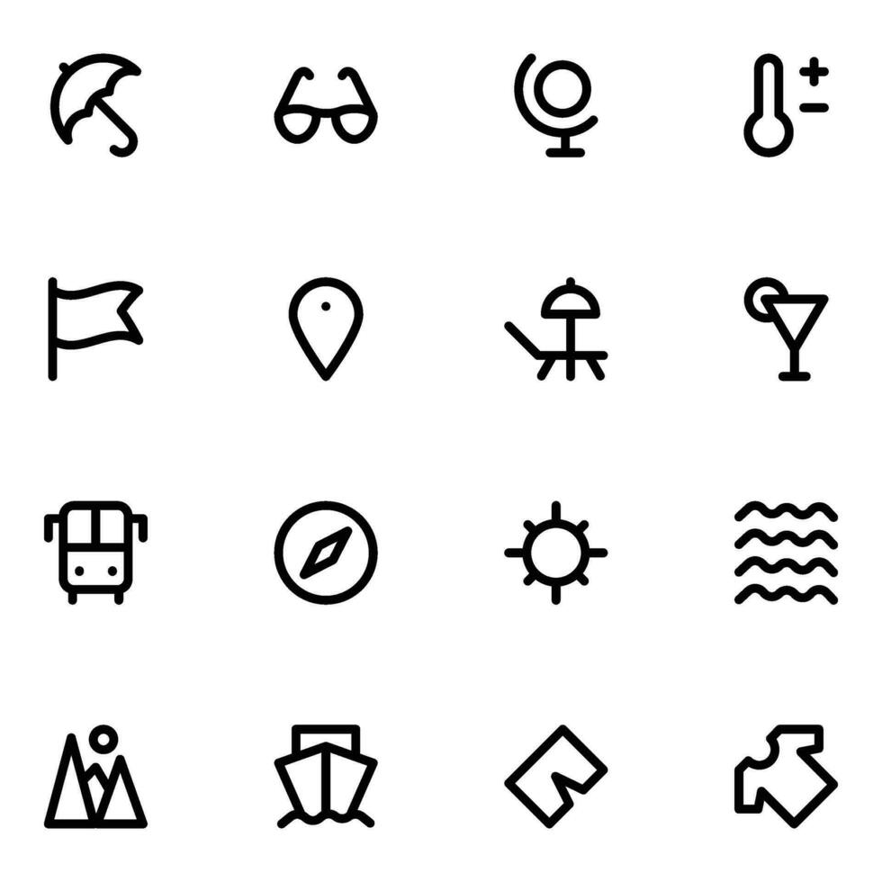 Pack of 16 Beach Line Style Icons vector