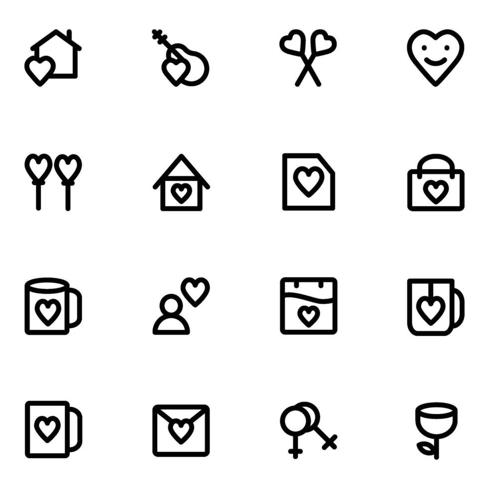 Set of Happy Valentine Day Bold Line Icons vector