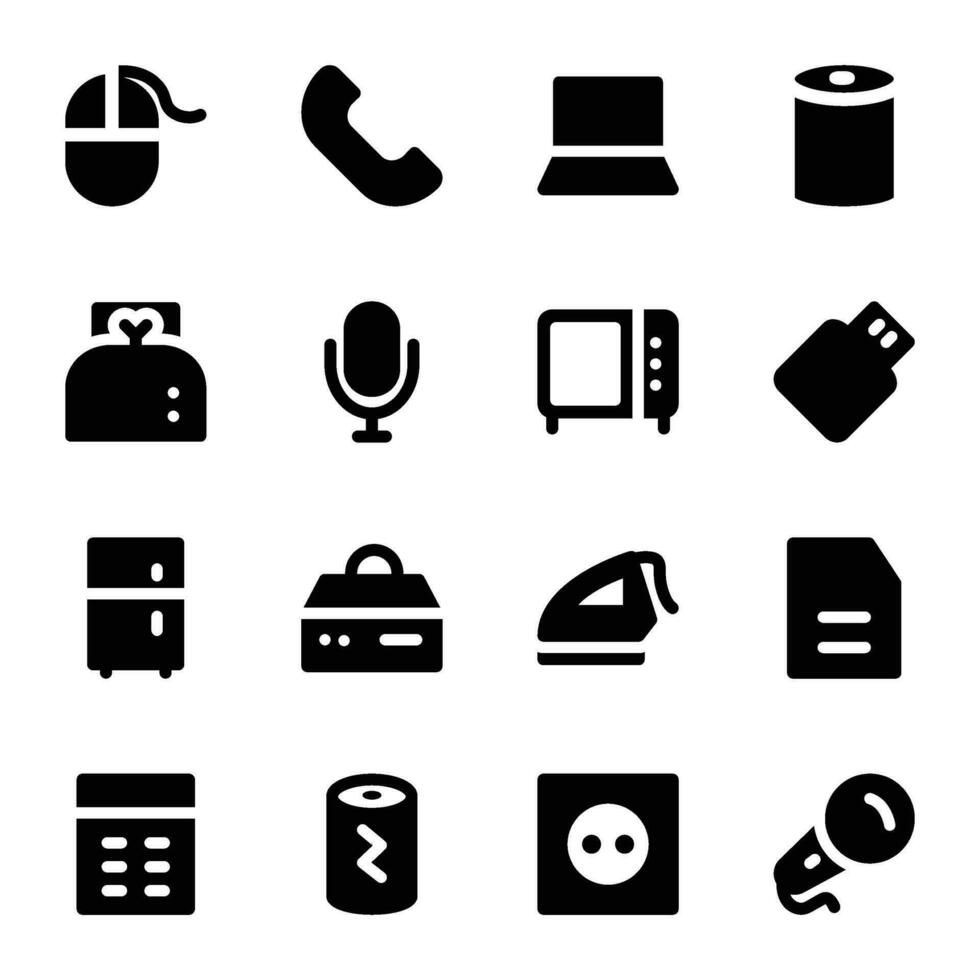 Set of Gadgets Technology Bold Glyph Icons vector