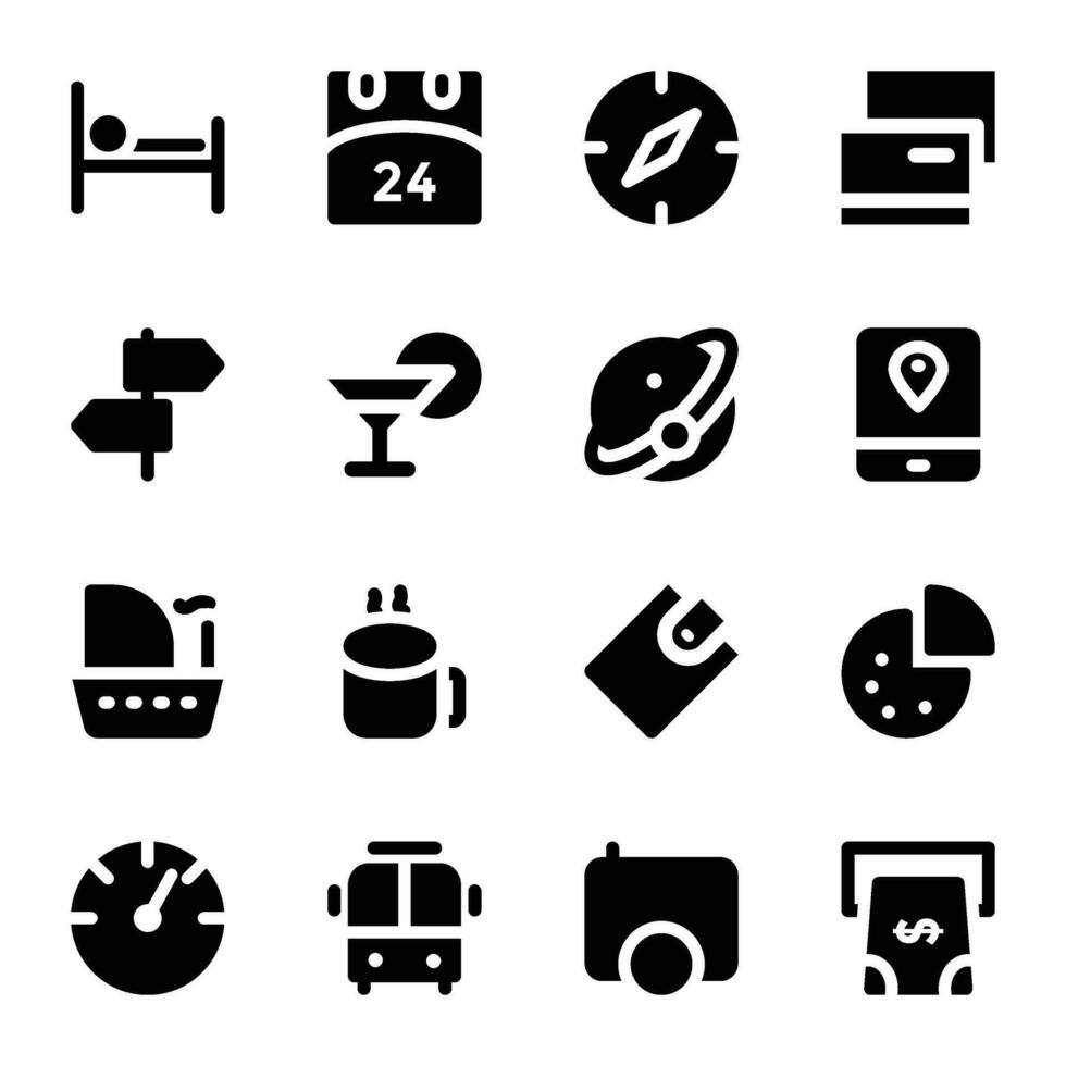 Set of Travel Tools Bold Glyph Icons vector