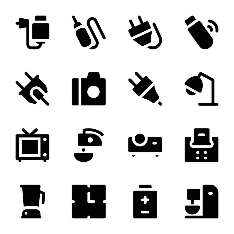 Set of Gadgets Bold Glyph Icons vector