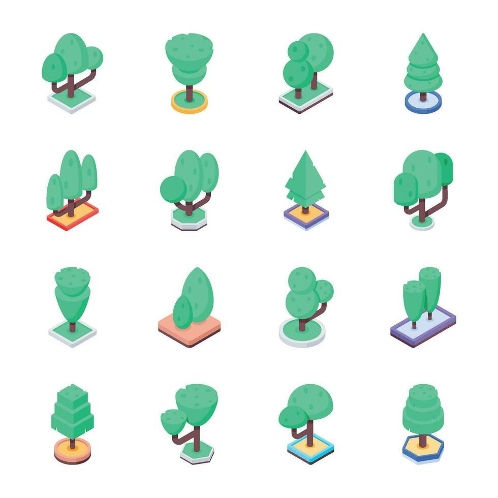 arboles isométrica icono vector