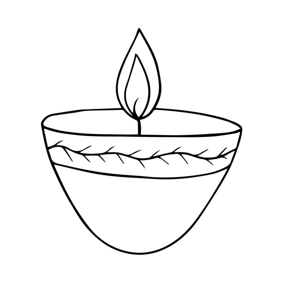 Diwali diya lamp hand drawn vector illustration. Festival of lights Diwali deepak greeting card