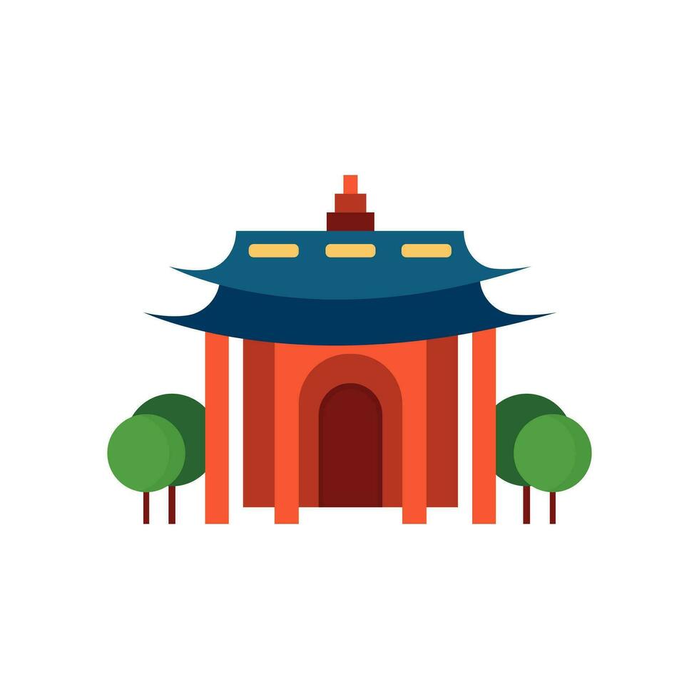 Buddhist temple traditional vector illustration. Pagoda house flat design.