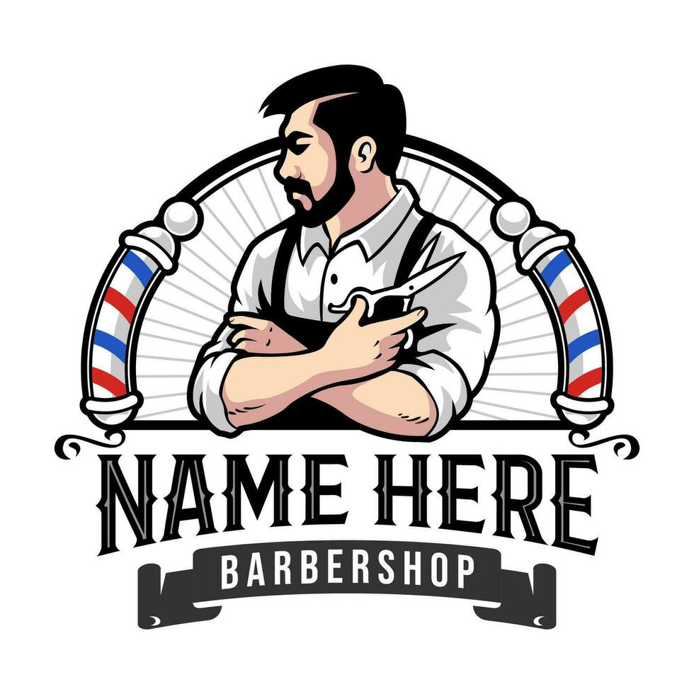 BARBERSHOP VINTAGE RETRO LOGO TEMPLATE vector