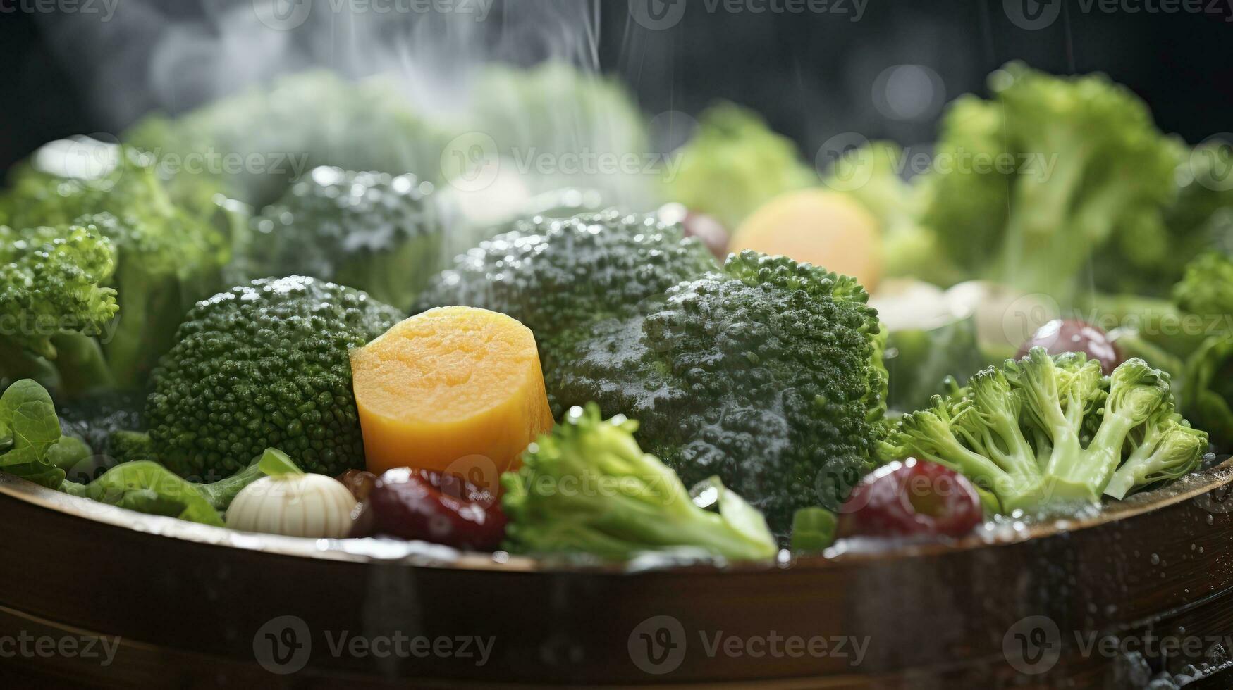 Wholesome Hues. The Transformation of Veggies in a Steaming Symphony. Generative AI photo
