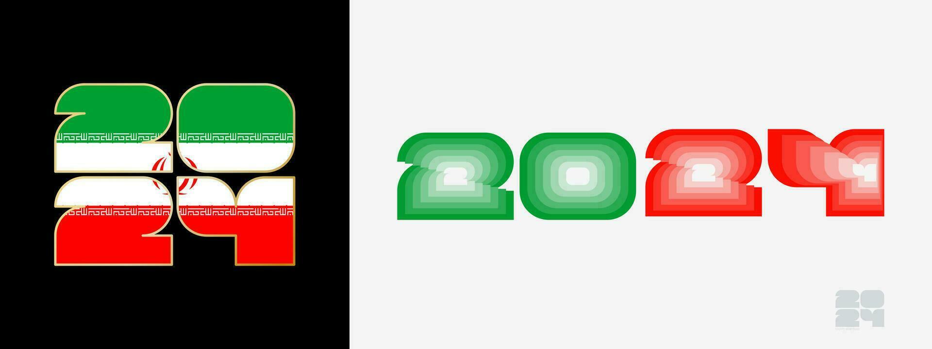 año 2024 con bandera de corrí y en color paladar de corrí bandera. contento nuevo año 2024 en dos diferente estilo. vector