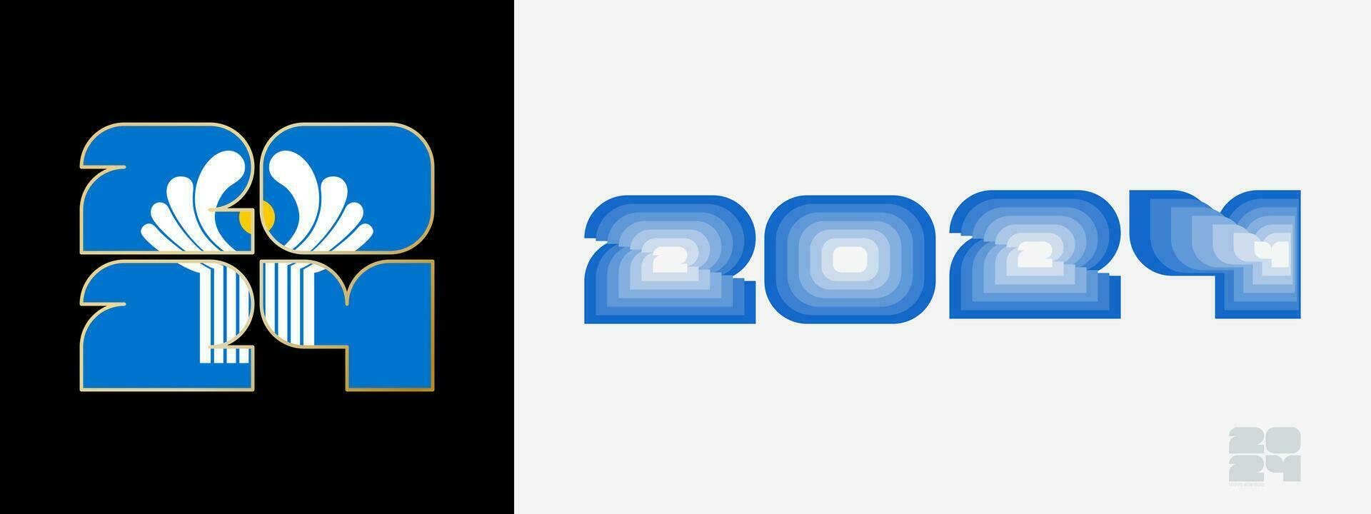 Year 2024 with flag of CIS and in color palate of CIS flag. Happy New Year 2024 in two different style. vector