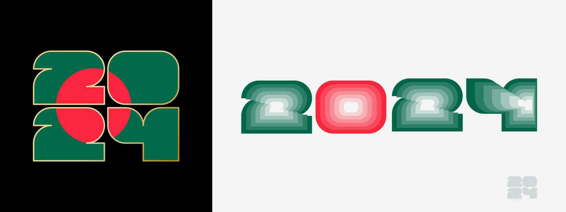 Year 2024 with flag of Bangladesh and in color palate of Bangladesh flag. Happy New Year 2024 in two different style. vector