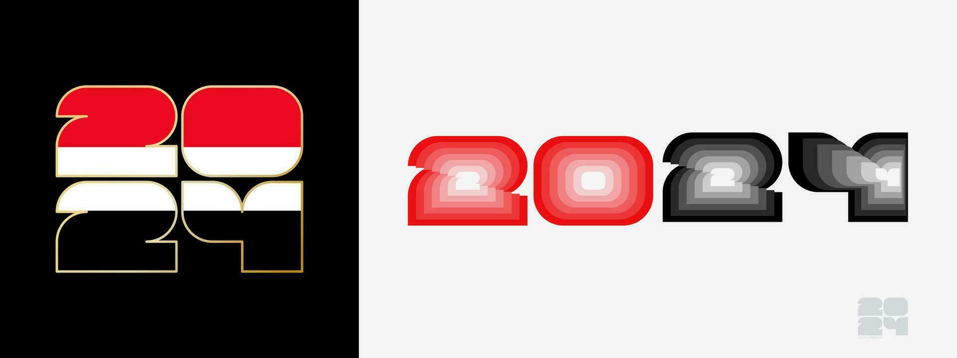 Year 2024 with flag of Yemen and in color palate of Yemen flag. Happy New Year 2024 in two different style. vector