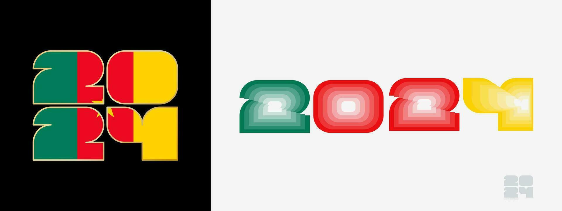 año 2024 con bandera de Camerún y en color paladar de Camerún bandera. contento nuevo año 2024 en dos diferente estilo. vector