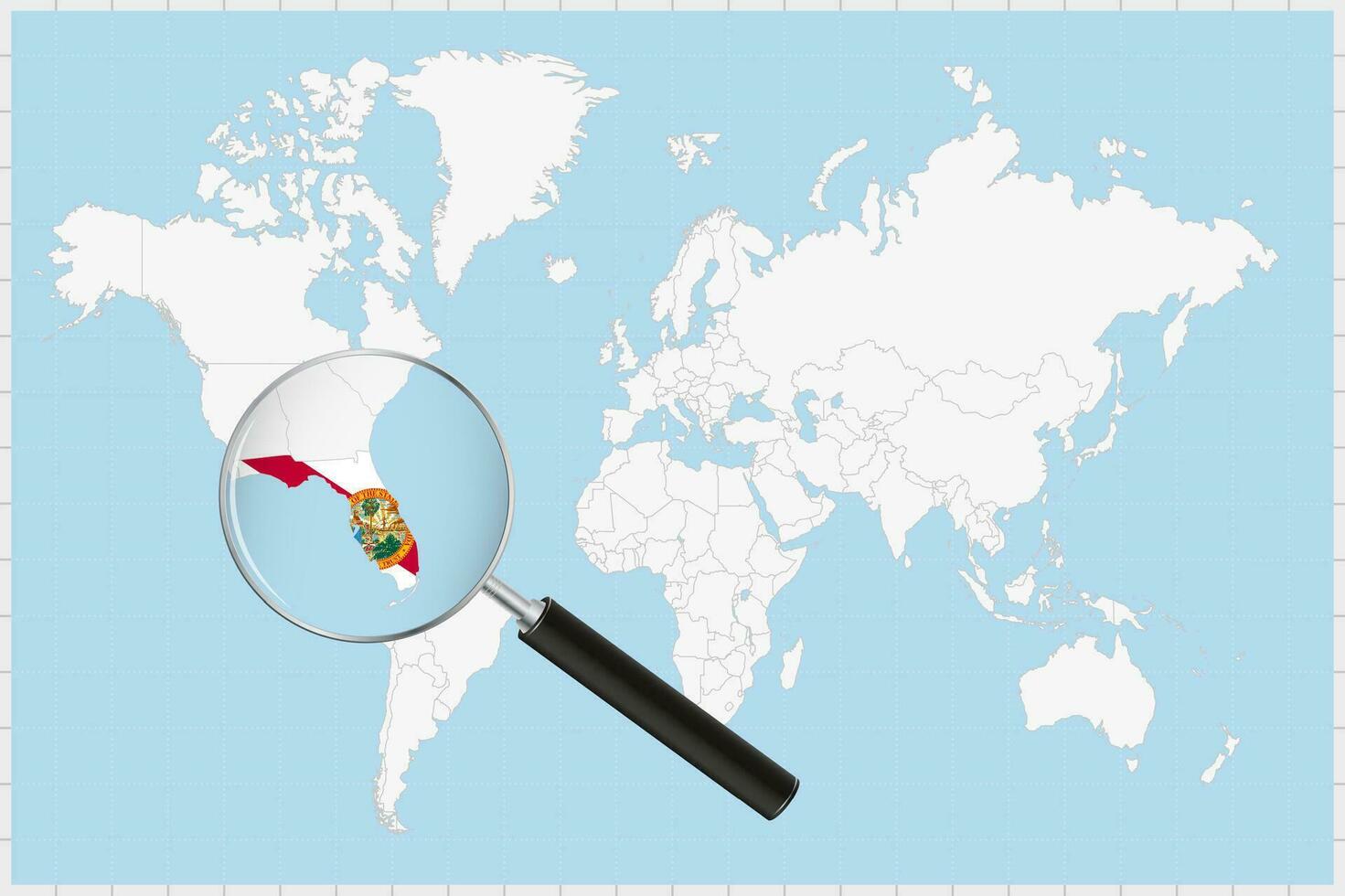 aumentador vaso demostración un mapa de Florida en un mundo mapa. vector