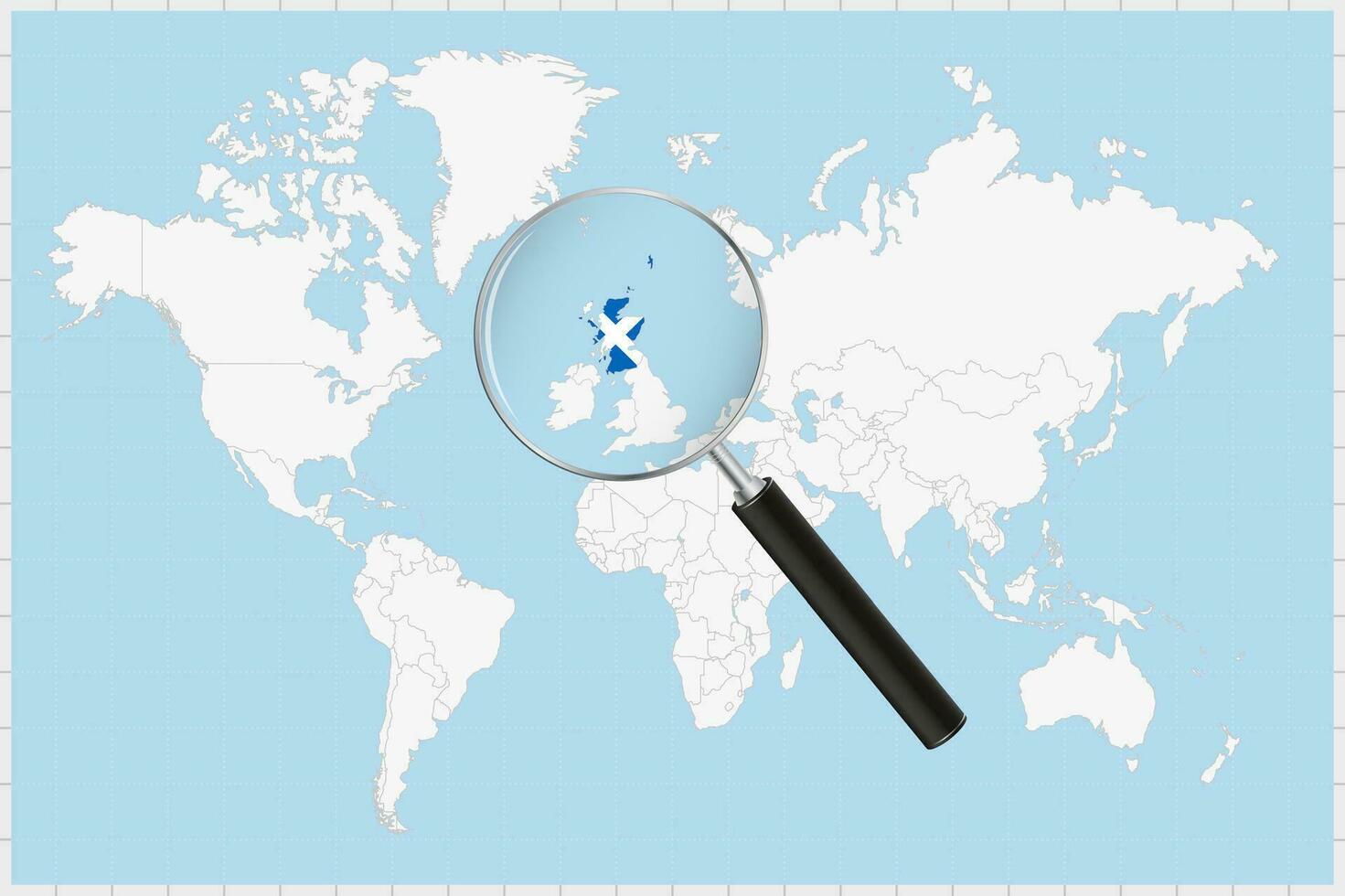 aumentador vaso demostración un mapa de Escocia en un mundo mapa. vector