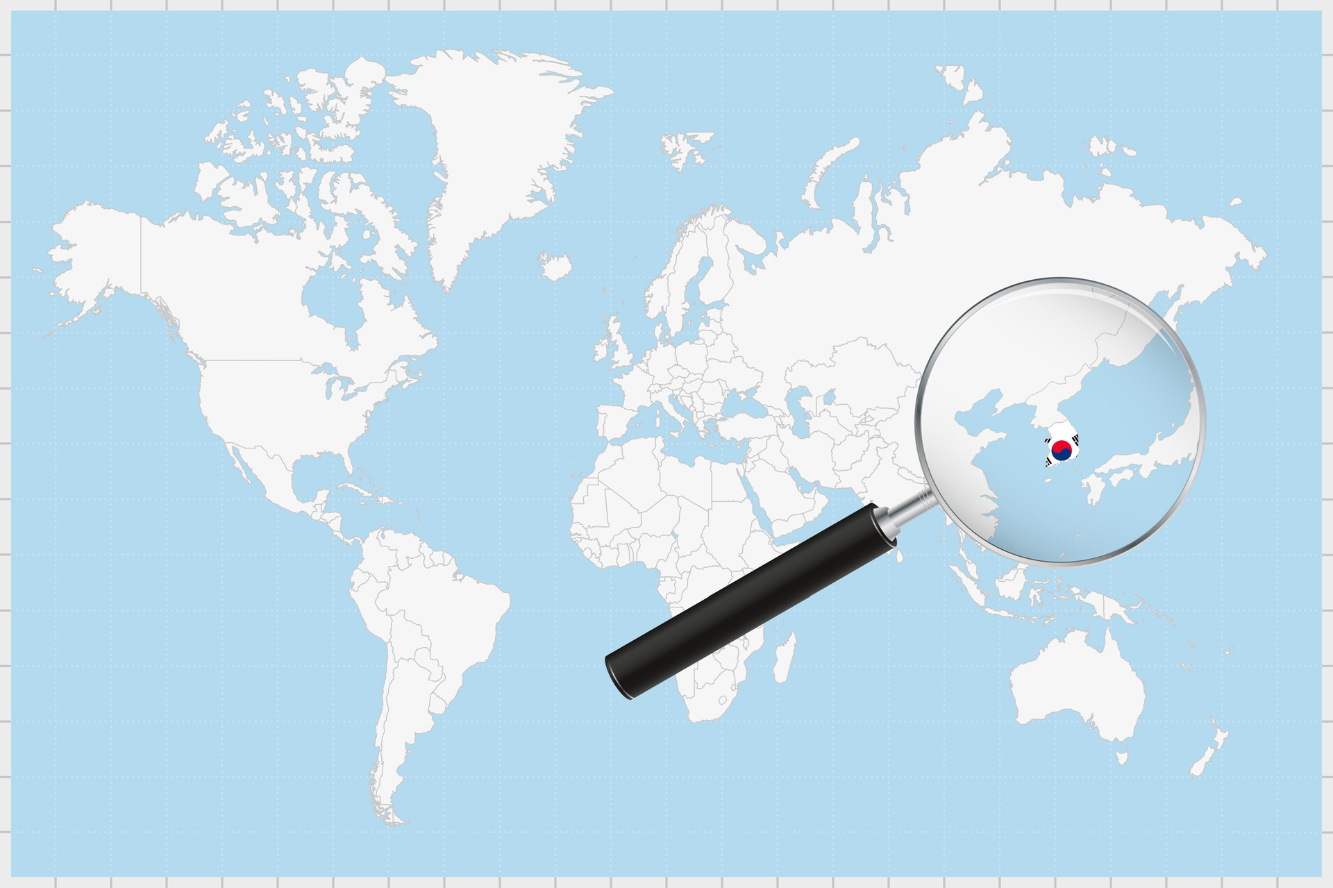 Magnifying Glass Showing A Map Of South Korea On A World Map 34914444 Magnifying Glass Showing A Map Of South Korea On A World Map Vector