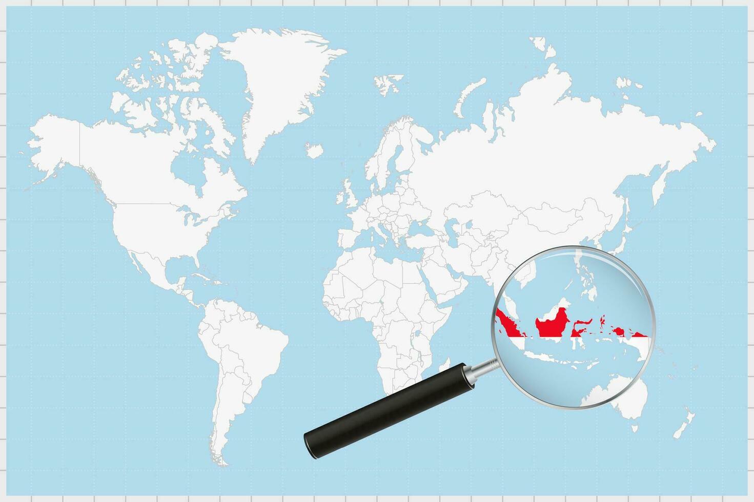 aumentador vaso demostración un mapa de Indonesia en un mundo mapa. vector
