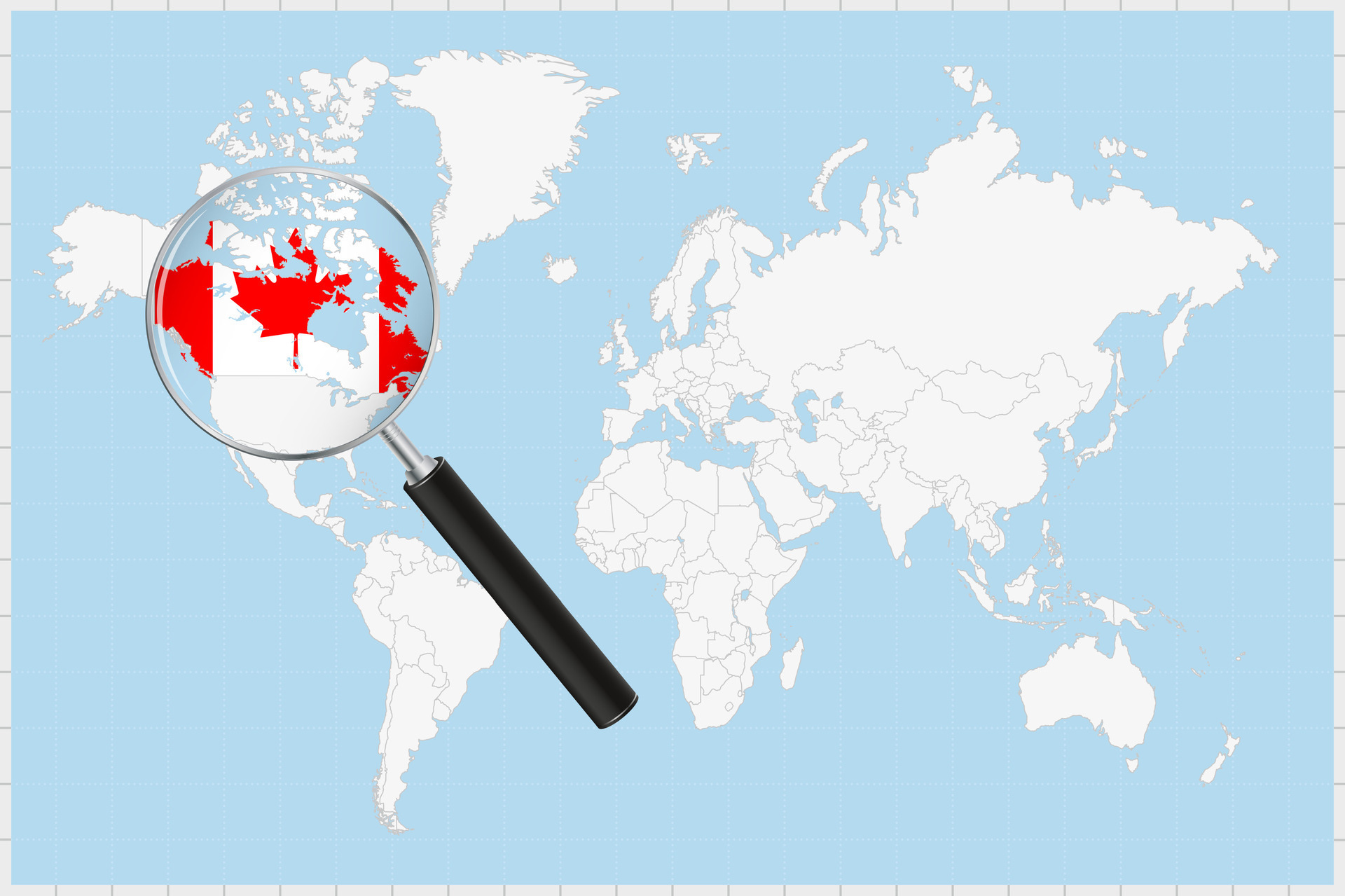 Magnifying Glass Showing A Map Of Canada On A World Map 34914490 Magnifying Glass Showing A Map Of Canada On A World Map Vector