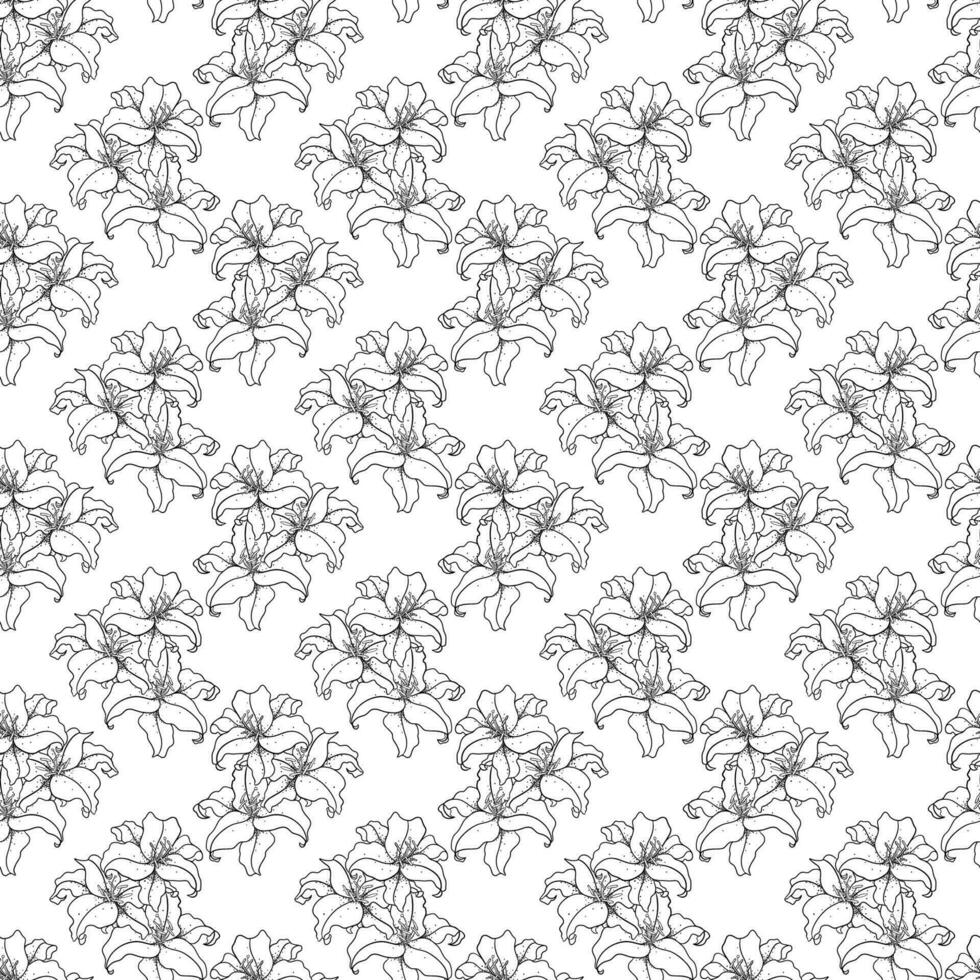 Seamless Pattern With Drawn Lilies vector