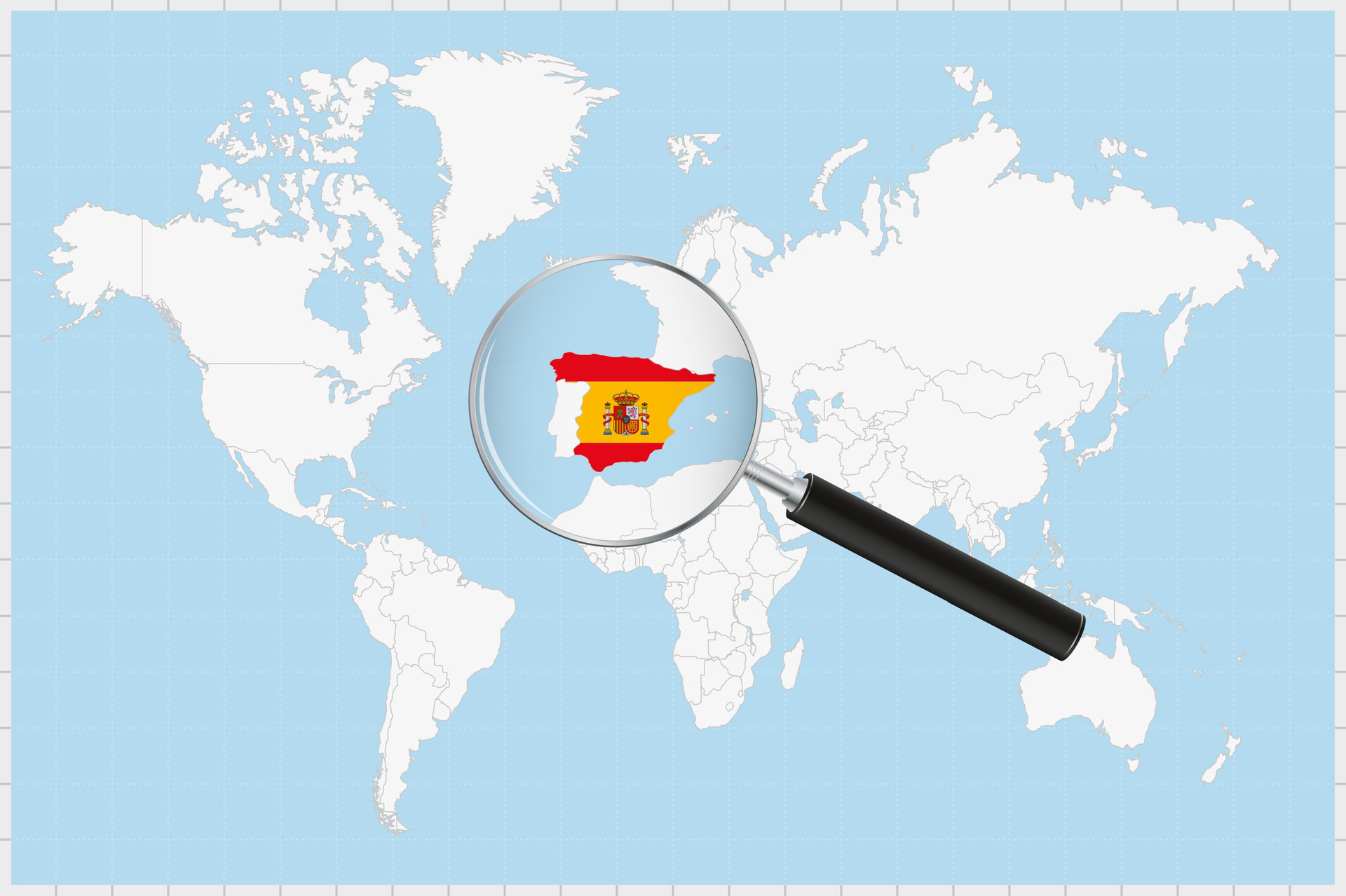 Magnifying Glass Showing A Map Of Spain On A World Map 34914523 Vector Magnifying Glass Showing A Map Of Spain On A World Map Vector