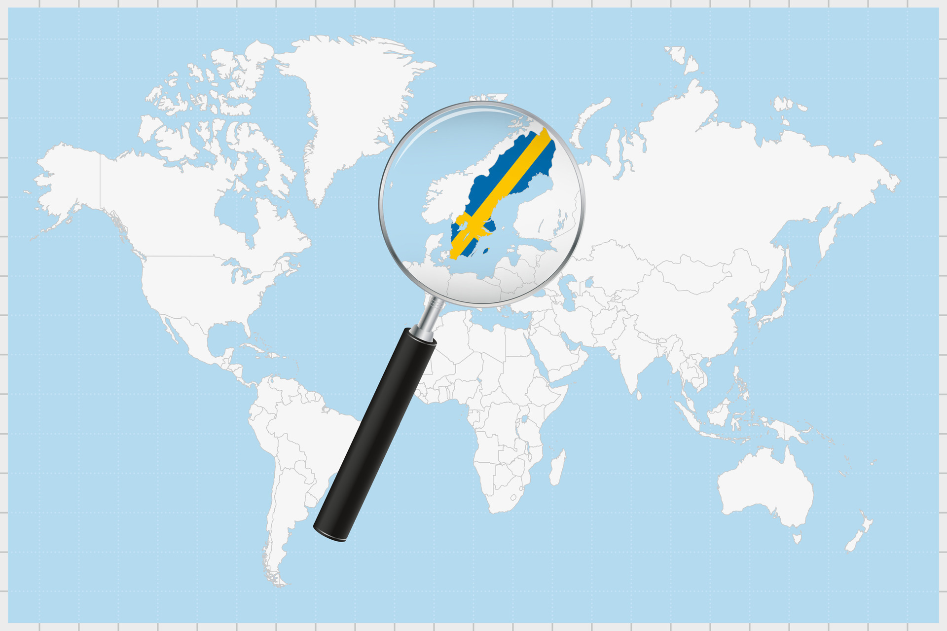 Magnifying Glass Showing A Map Of Sweden On A World Map 34914528 Magnifying Glass Showing A Map Of Sweden On A World Map Vector 