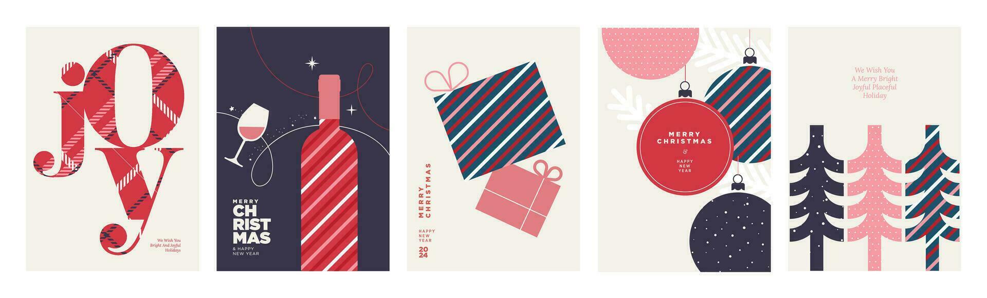 conjunto de tarjetas de felicitación de navidad y año nuevo. conceptos de ilustración vectorial para diseño gráfico y web, banner de redes sociales, material de marketing. vector