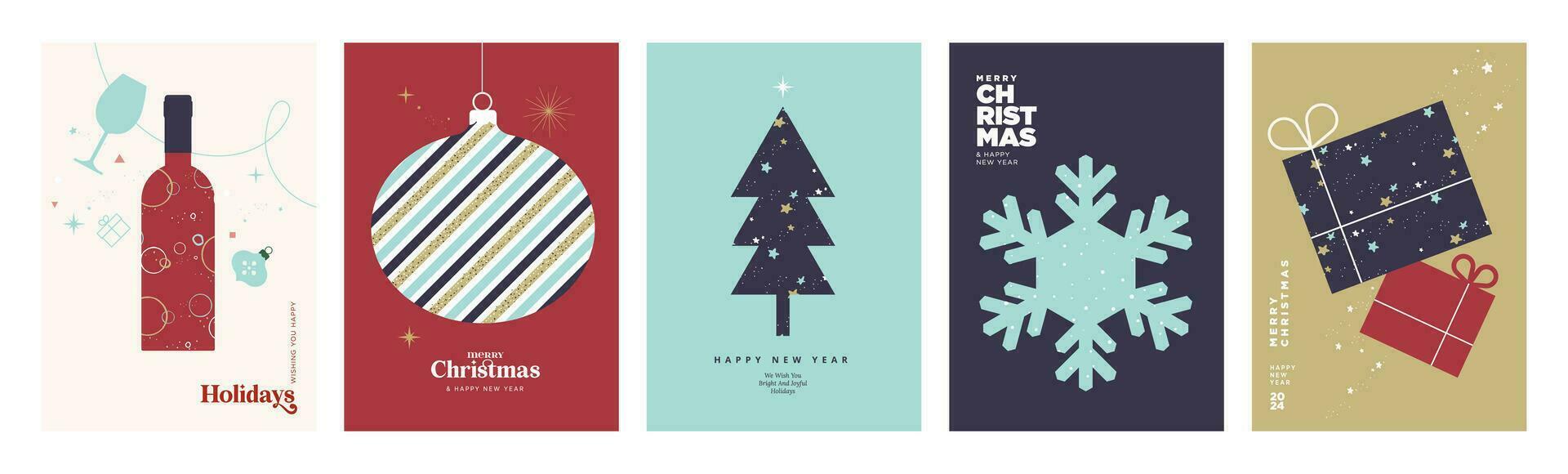 Merry Christmas and Happy New Year. Set of vector illustrations for background, greeting card, party invitation card, website banner, social media banner, marketing material.