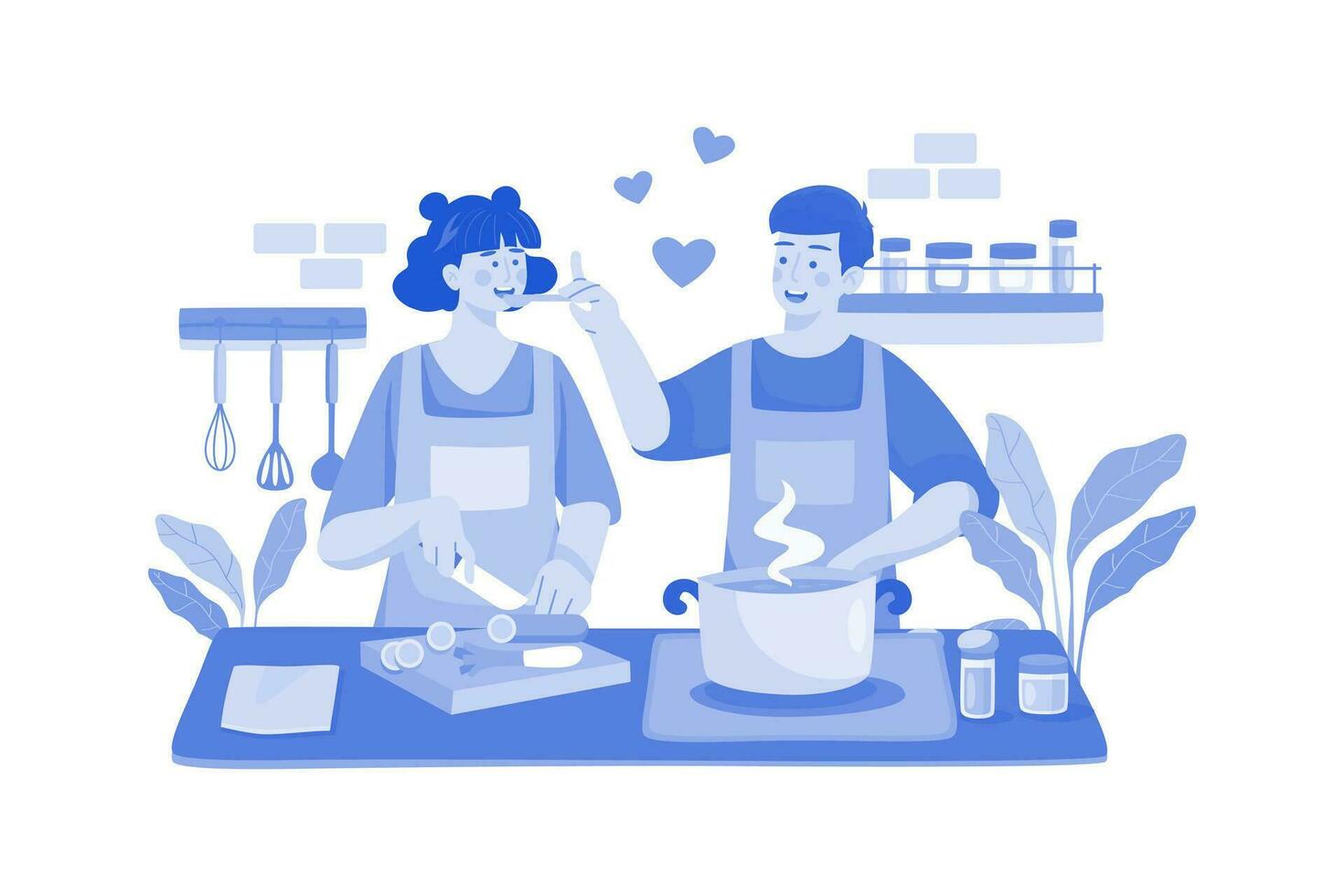 pareja cocinando juntos vector