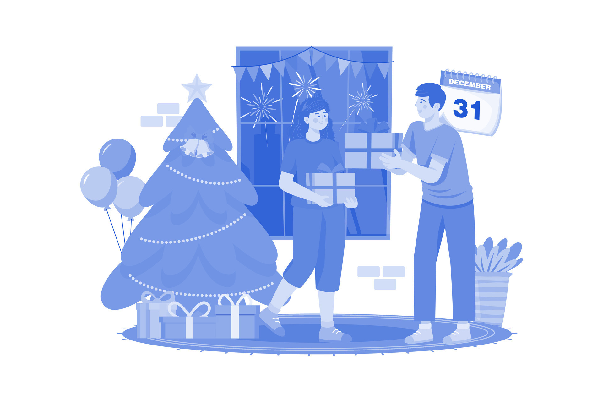 Man Gifting Christmas Gift To Woman. 34914810 Vector Art at Vecteezy