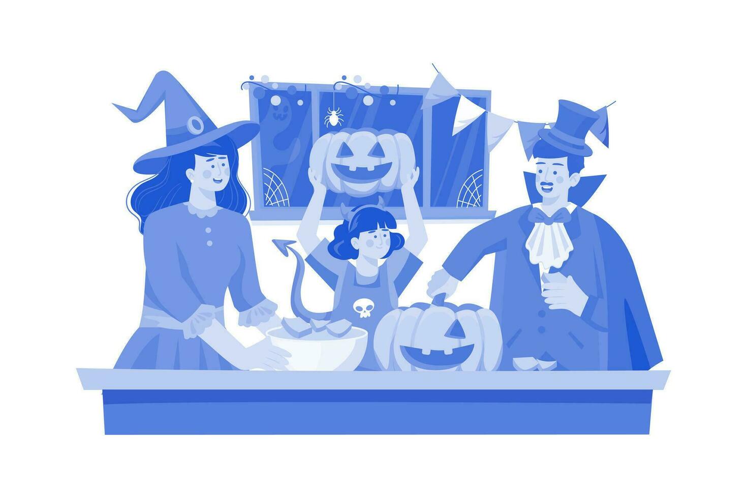 The Family Is Decorating For Halloween vector