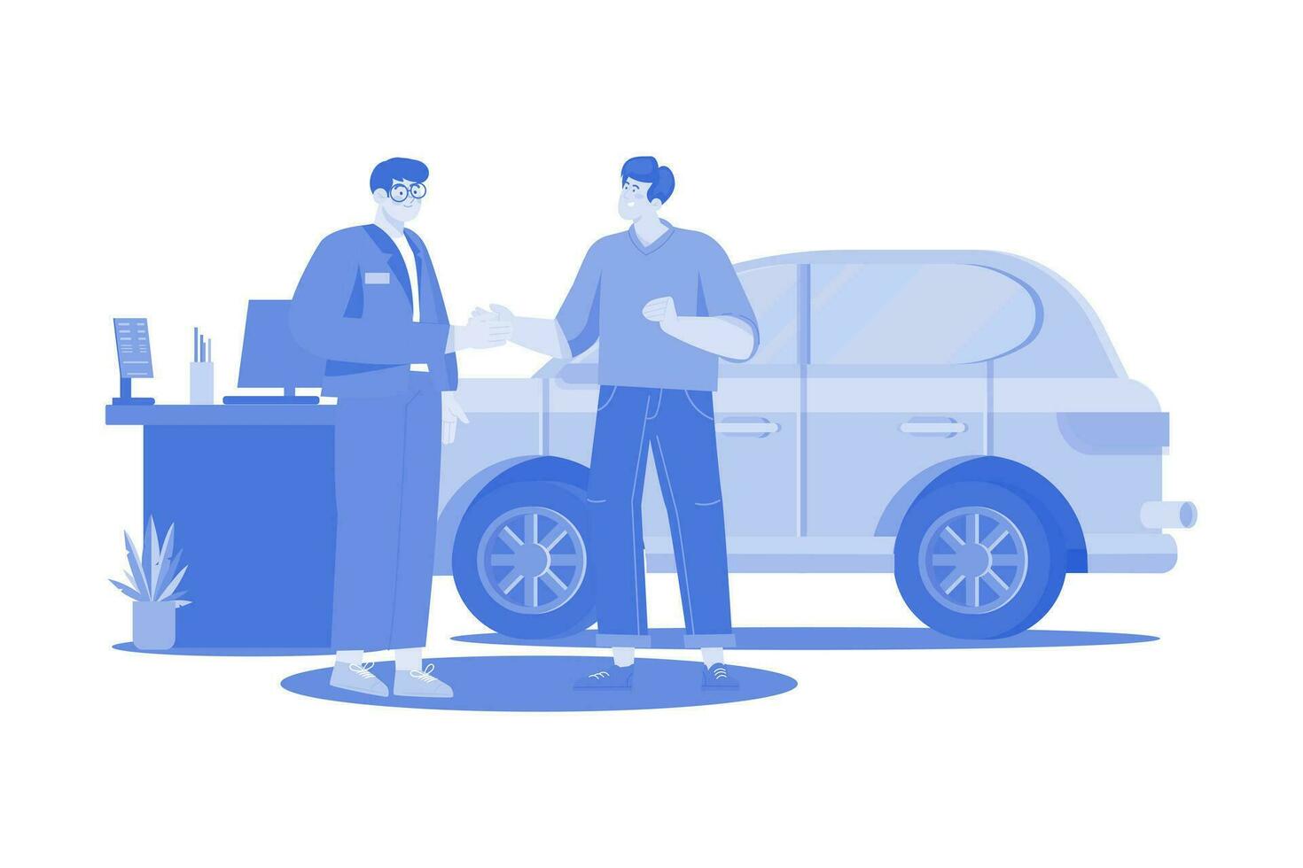 Car Dealership Seller Greeting Customer vector