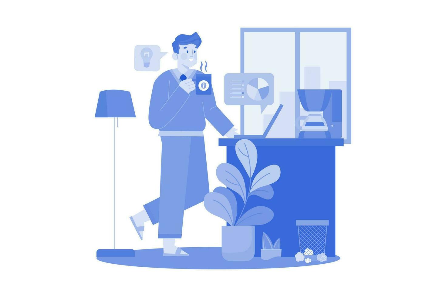 Employee Drinking Coffee While Working From Home vector