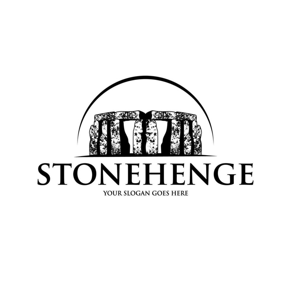 Stonehenge, apilar de piedras paisaje ver logo diseño vector