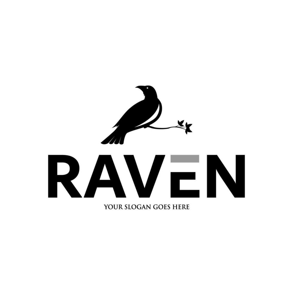 Black silhouette of Raven logo design vector illustration