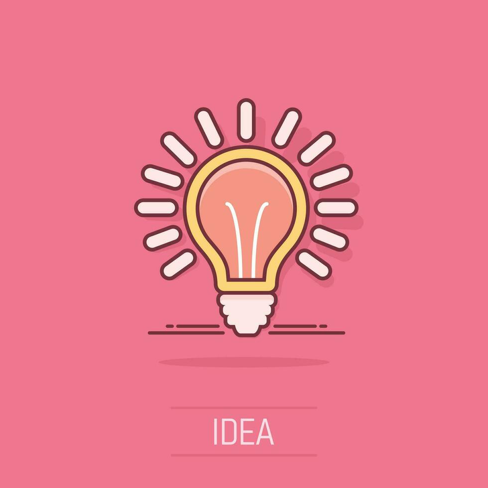 Vector cartoon light bulb icon in comic style. Lighting electric sign illustration pictogram. Idea lightbulb business splash effect concept.