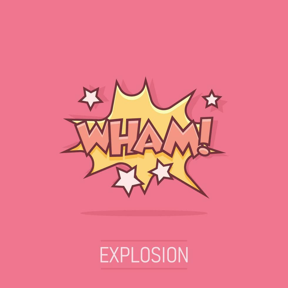 icono de efectos de sonido cómico wham de dibujos animados vectoriales en estilo cómico. pictograma de ilustración de signo de voz de burbuja de sonido. concepto de efecto de salpicadura de negocio wham. vector