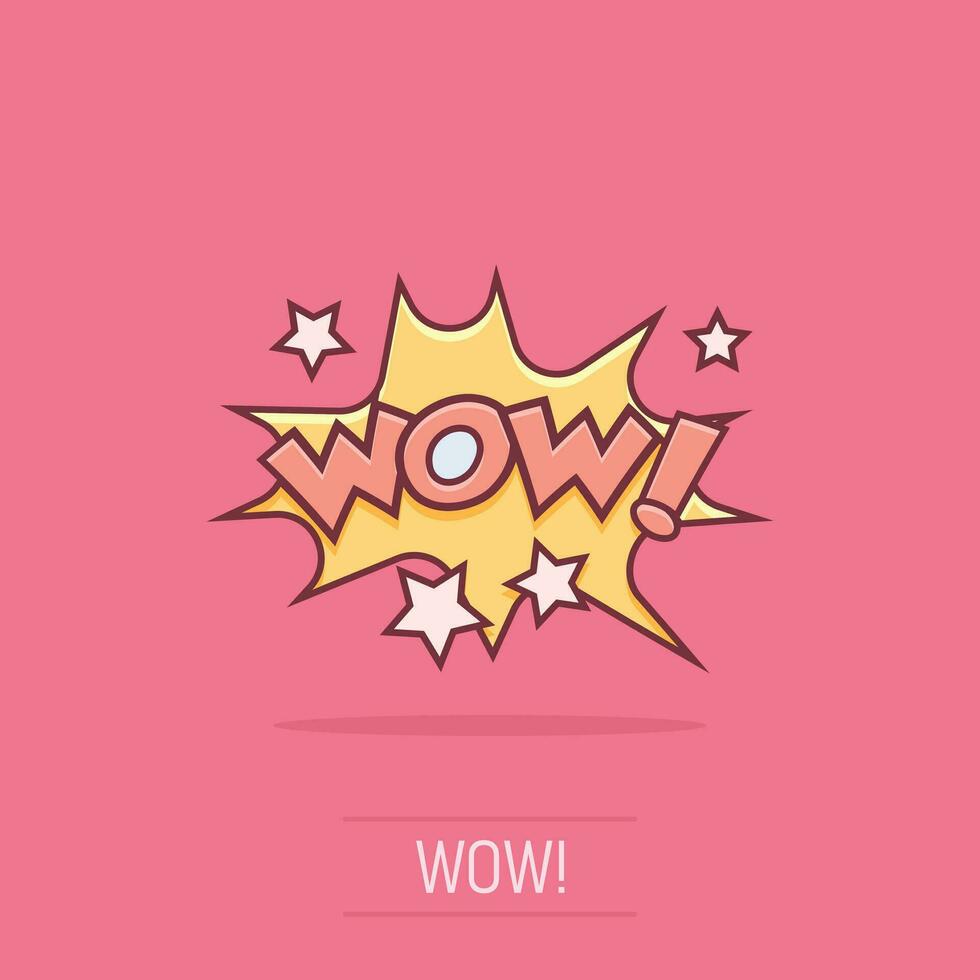 Vector cartoon wow comic sound effects icon in comic style. Sound bubble speech sign illustration pictogram. Wow business splash effect concept.