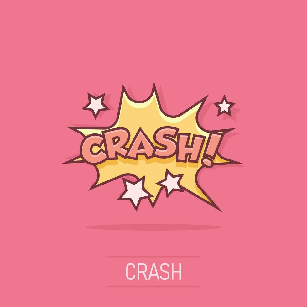 Vector cartoon crash comic sound effects icon in comic style. Sound bubble speech sign illustration pictogram. Crash business splash effect concept.