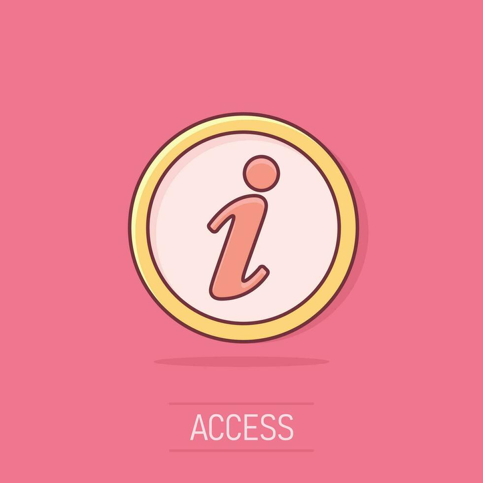 Vector cartoon information icon in comic style. Speech sign illustration pictogram. Information business splash effect concept.