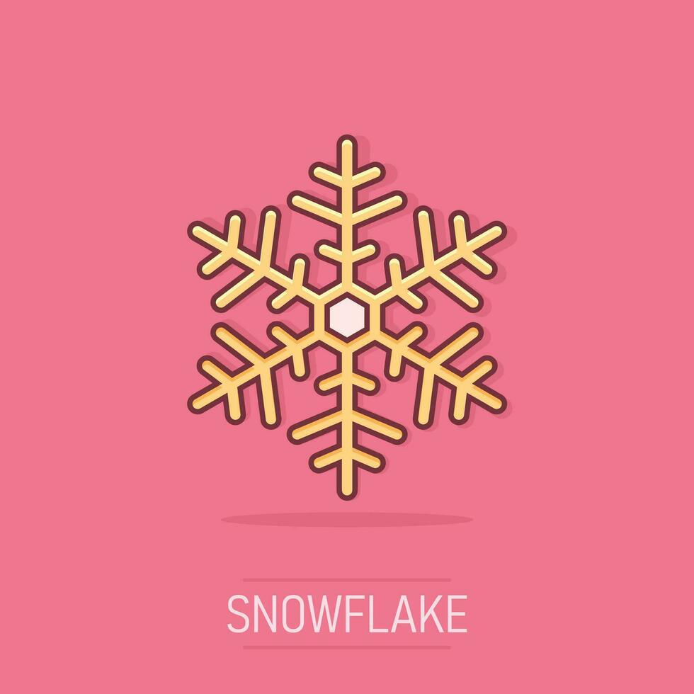 Vector cartoon snowflake icon in comic style. Winter sign illustration pictogram. Snow flake business splash effect concept.