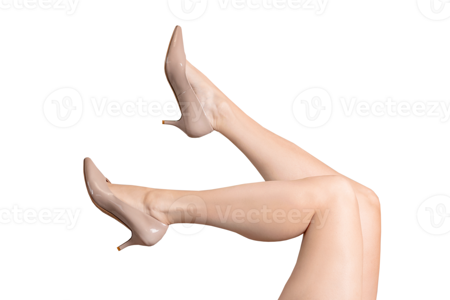 Womans legs in beige patent leather shoes hi heels isolated on  png transparent background