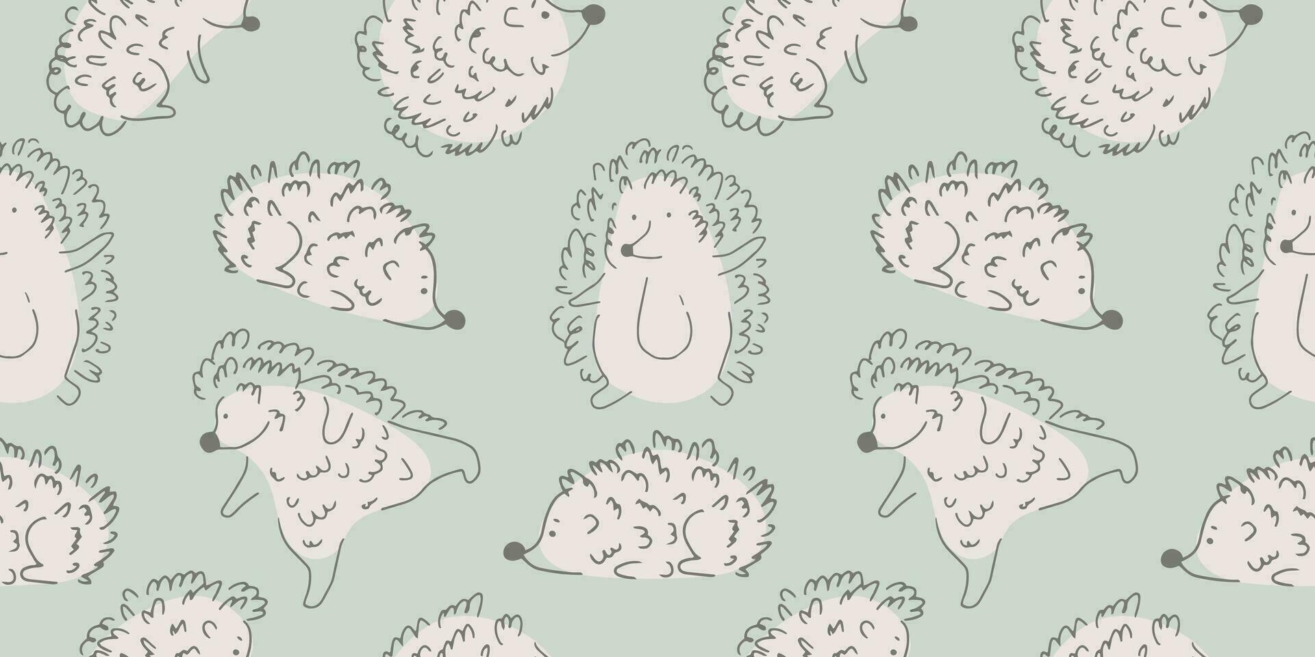 Cute doodle hedgehogs seamless vector pattern. For kids fabric, wrapping, textile, wallpaper, apparel. Hand drawn vector illustration