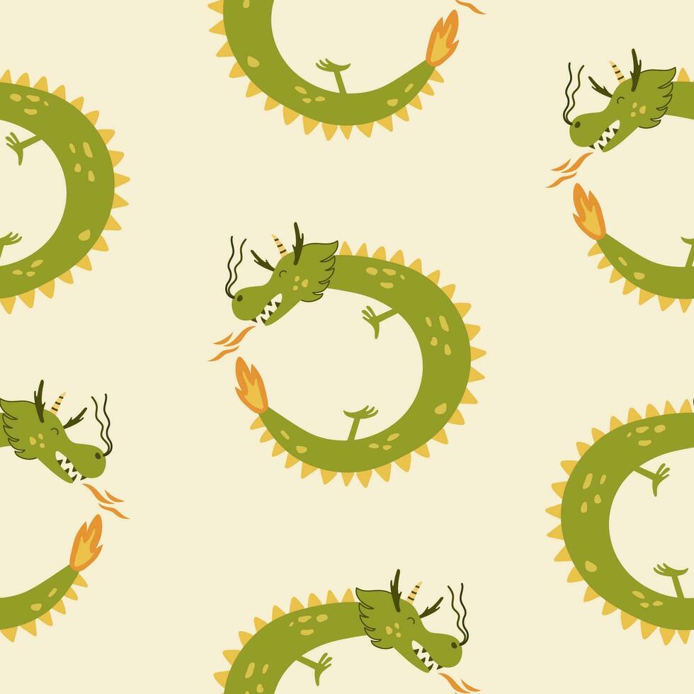 Seamless pattern with Happy chinese new year 2024 the dragon zodiac sign set. Chinese horoscope animal. Chinese calendar and zodiac sign concept. Cartoon character. Vector background