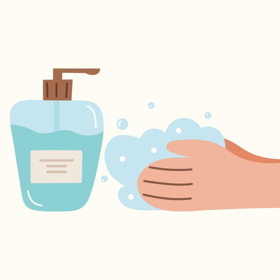 Washing hands with liquid soap and water. Personal hygiene, disease prevention and healthcare. Vector illustration
