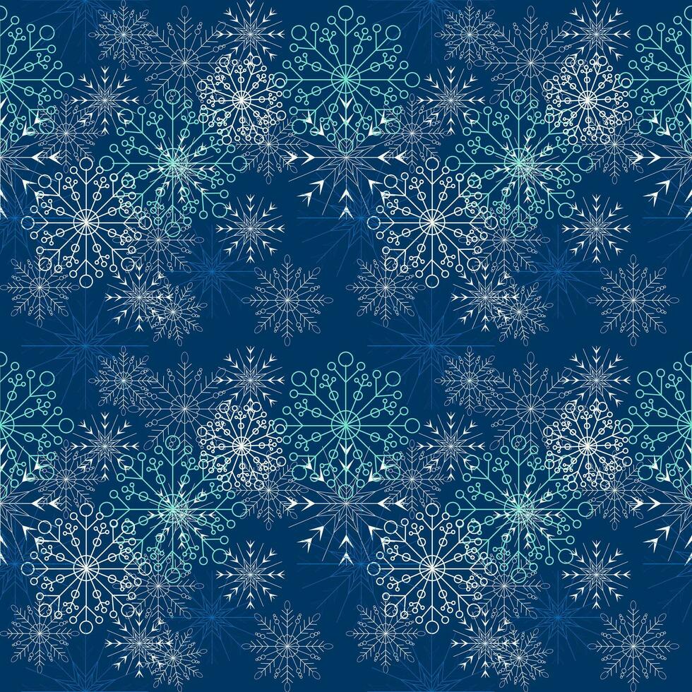 Seamless   pattern of many snowflakes and blue background. vector