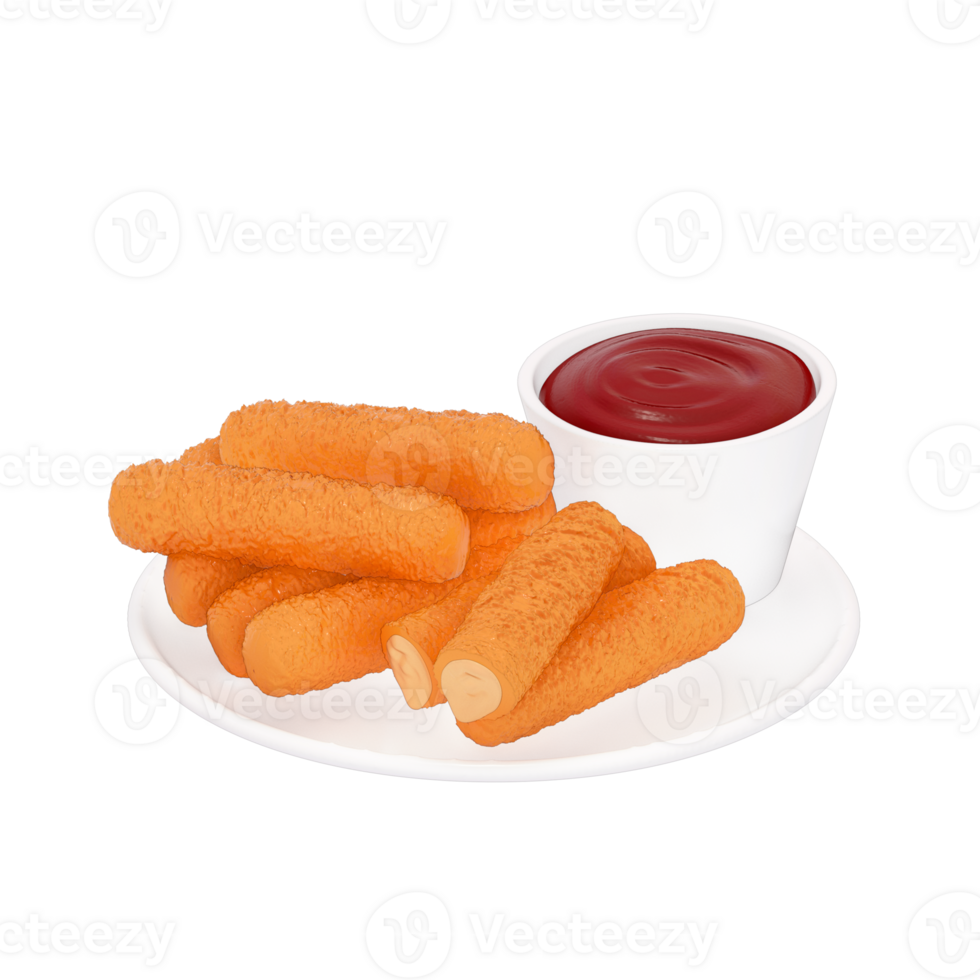 fast food menu 3d clipart, Fried Cheese and dipping sauces on a transparent background. 3d rendering png