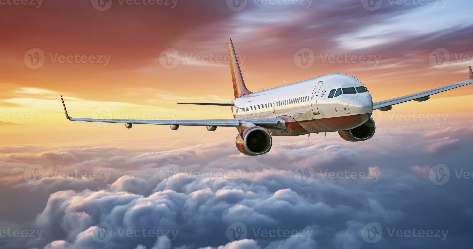 Capturing the Beauty of a Commercial Jet in Sunset Light. Generative AI photo