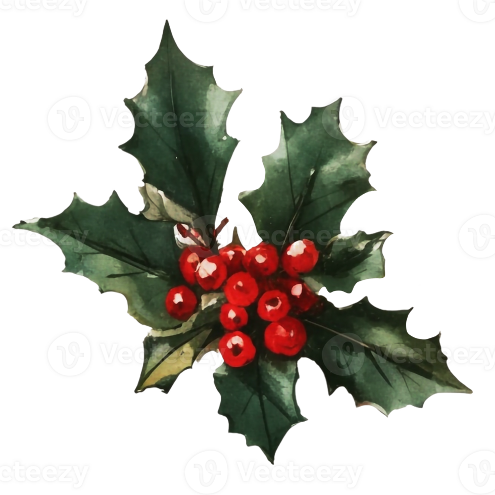 AI generated Christmas Botanicals Capturing Holly and Berries in Watercolor png